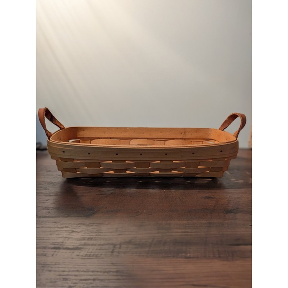 Longaberger Other - Longaberger Baskets Woven Wood Leather Handles Basket Organizer Storage